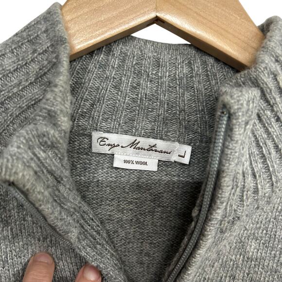 Quiet Luxury Wool Half Zip Sweater Enzo Mantovani Gray Minimalist Size L - Picture 2 of 4